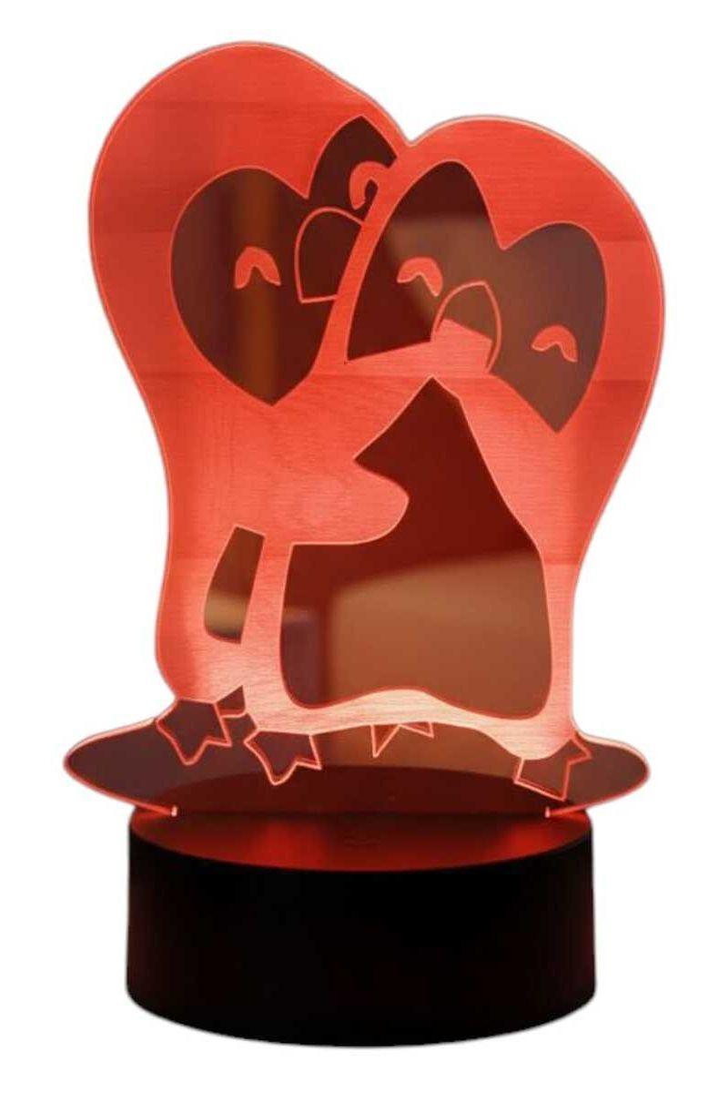 Lámpara Ilusión 3D Pingüinos Amor 7 Colores-2