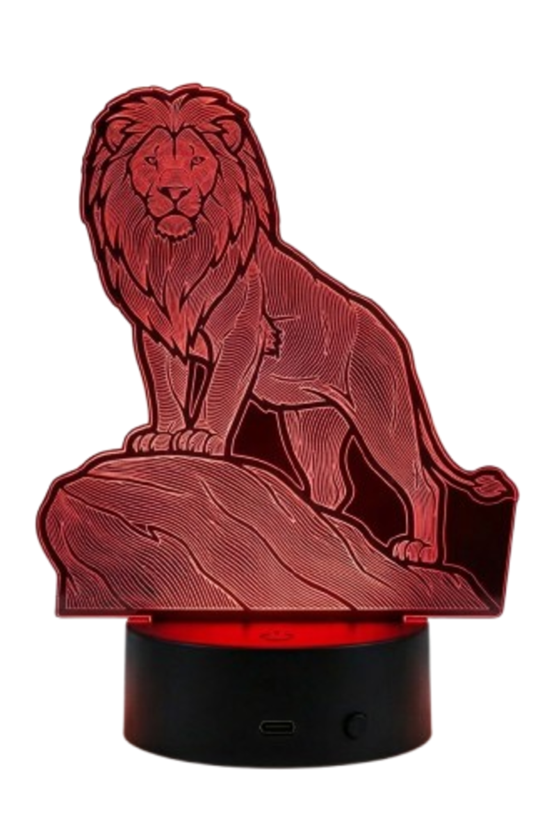 Lámpara Ilusión 3D León Sobre Roca 7 Colores-2