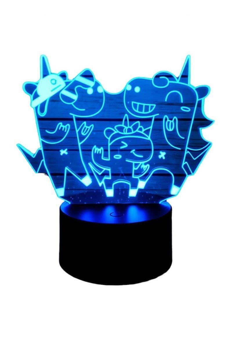 Lámpara Ilusión 3D Unicornios Bailando 7 Colores-2