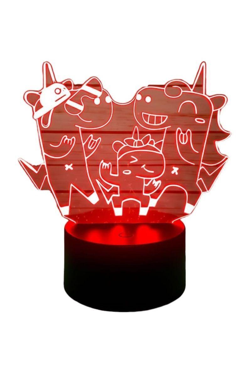 Lámpara Ilusión 3D Unicornios Bailando 7 Colores-3