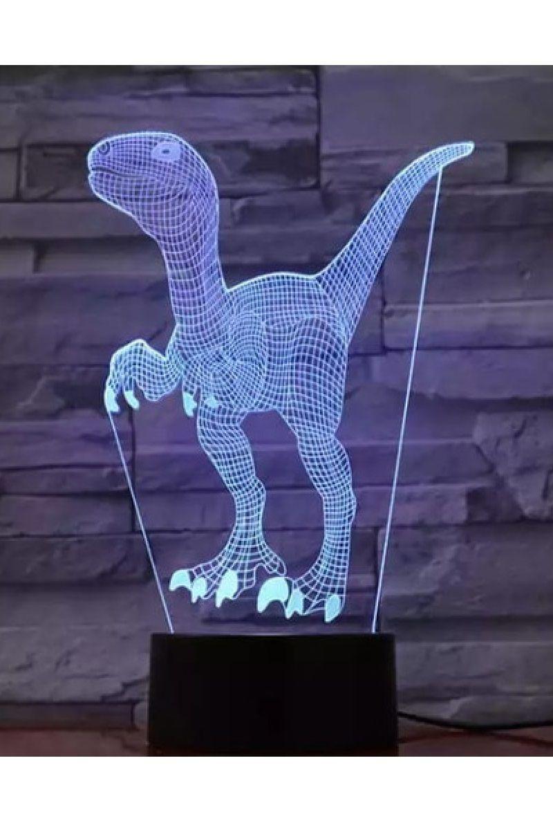 Lámpara Ilusión 3D Dinosaurio Velociraptor 7 Colores-2