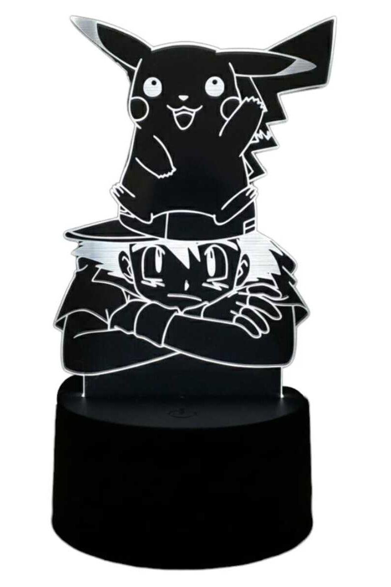 Lámpara Ilusión 3D Pikachu y Ash 7 Colores-3