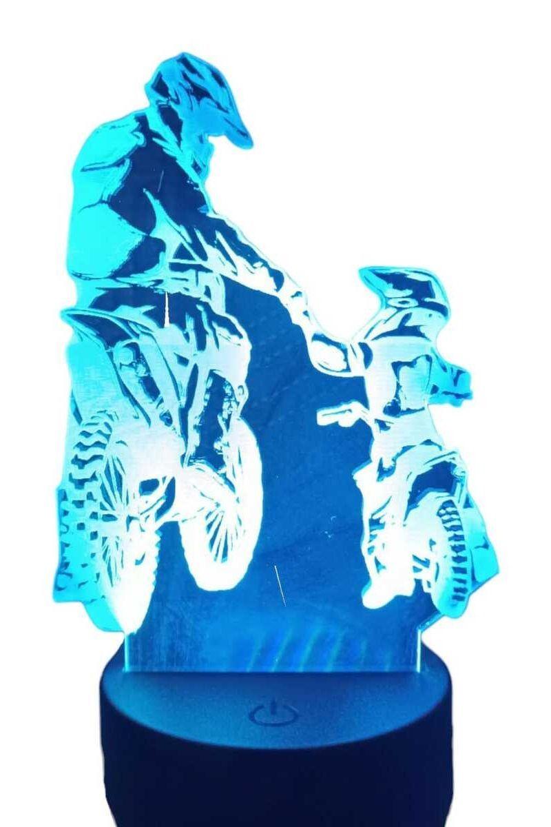 Lámpara Ilusión 3D Moto Papá e Hijo 7 Colores-3