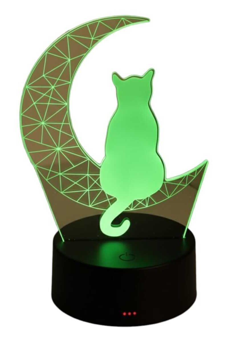 Lámpara Ilusión 3D Gato En La Luna 7 Colores-2