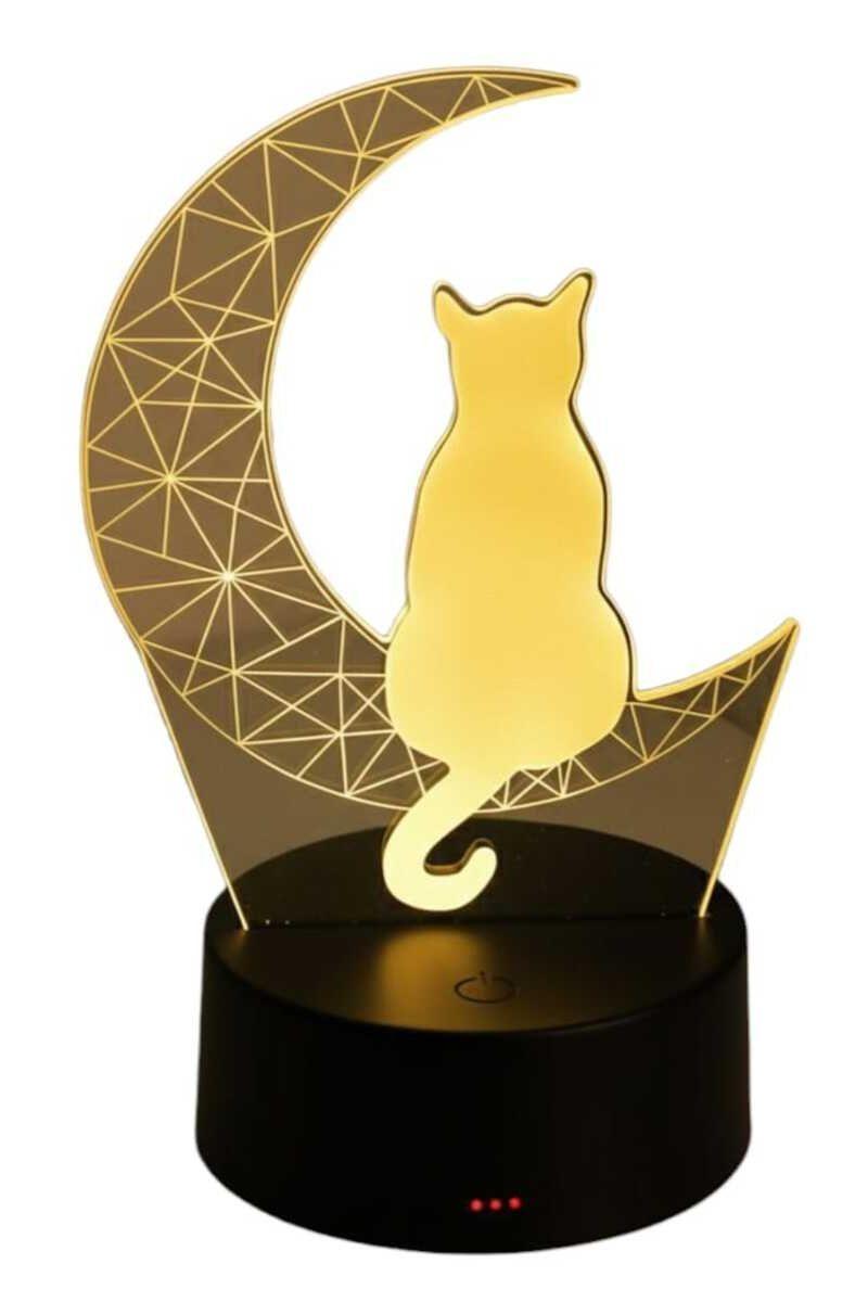 Lámpara Ilusión 3D Gato En La Luna 7 Colores-3