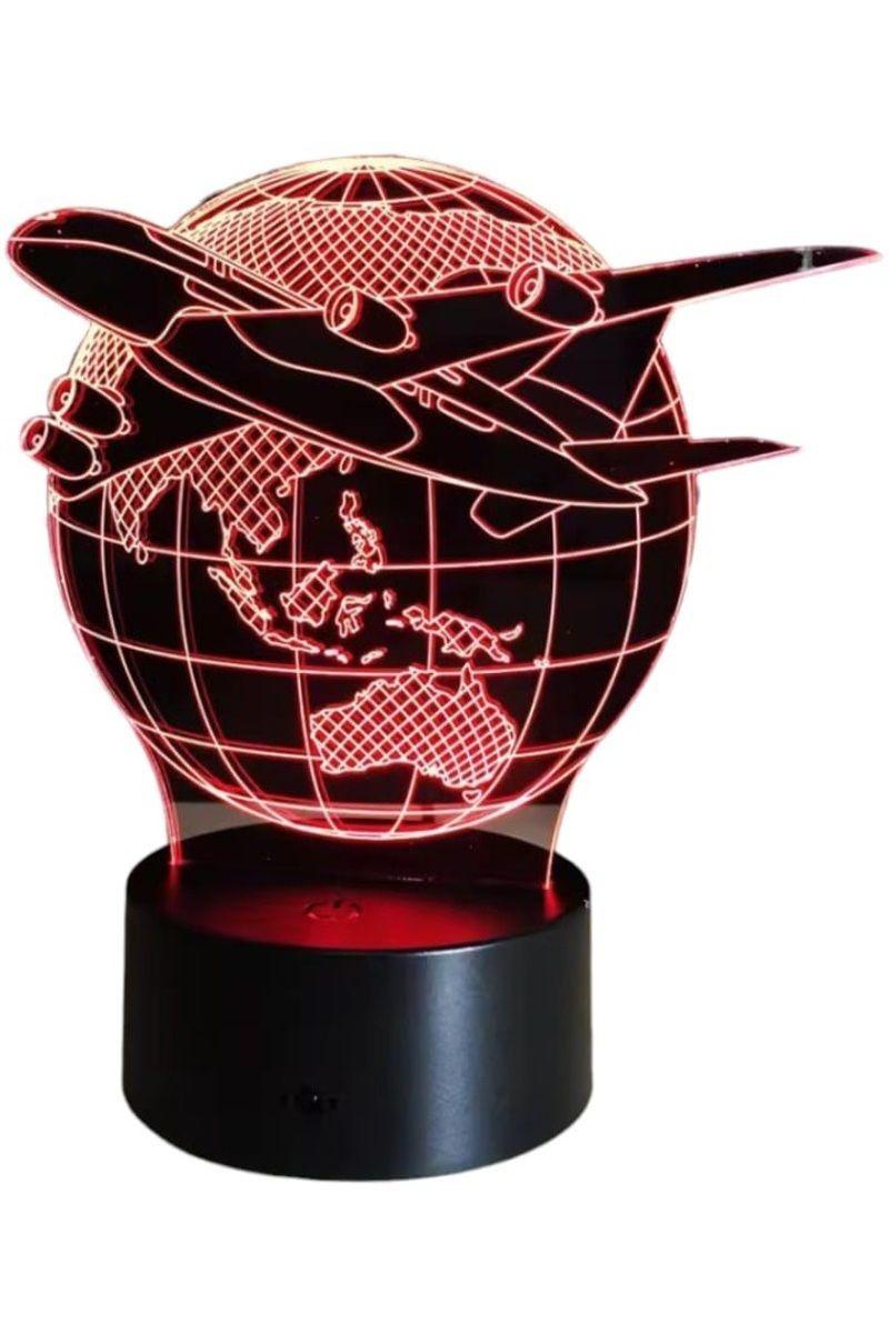 Lámpara Ilusión 3D Avión y Mundo 7 Colores-2