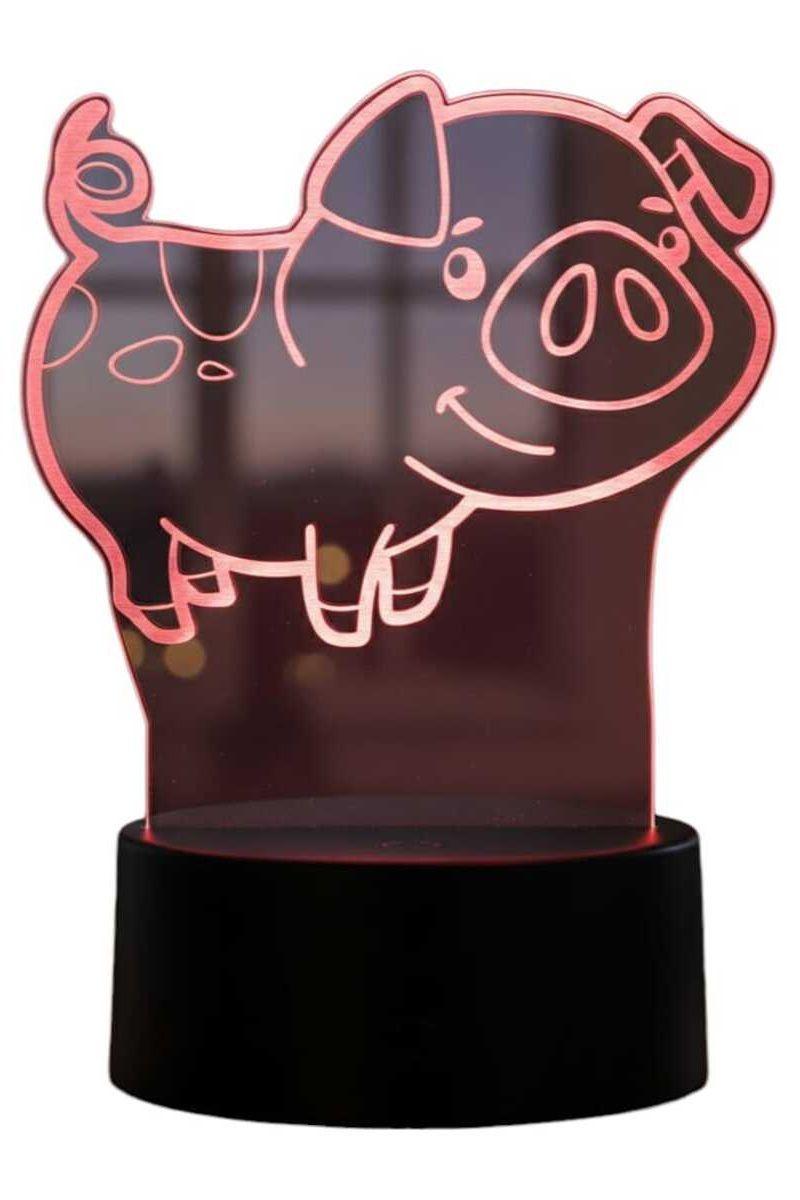 Lámpara Ilusión 3D Cerdito 7 Colores-2