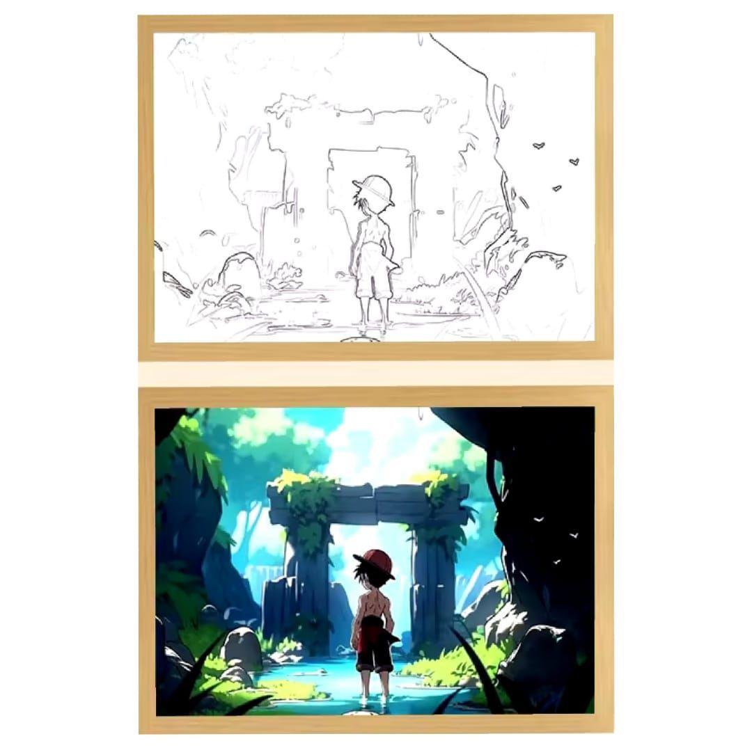 Cuadro Led de Luffy en el Bosque 23x18cm-0