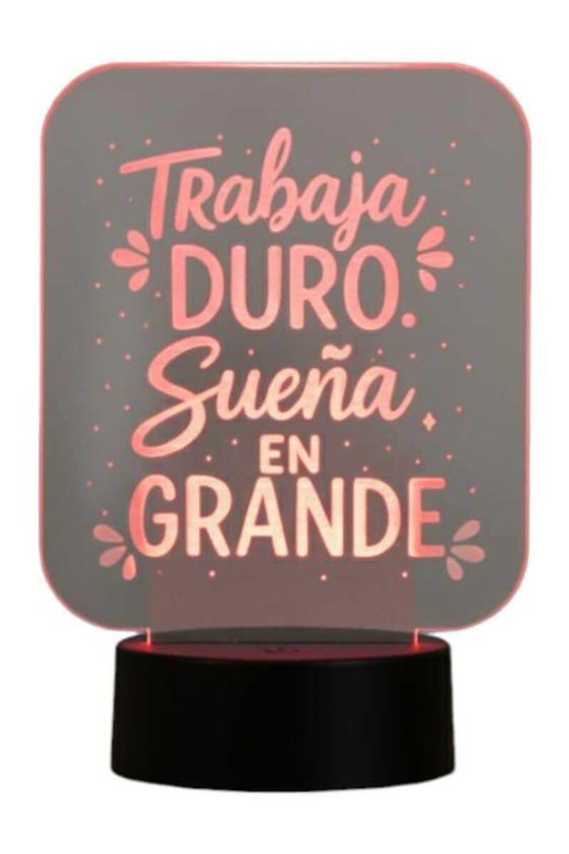 Lámpara Ilusión 3D Frase: Trabaja duro sueña grande 7 Colores-2