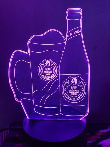 Lámpara Ilusión 3D Vaso y Cerveza Red Horse 7 Colores-2