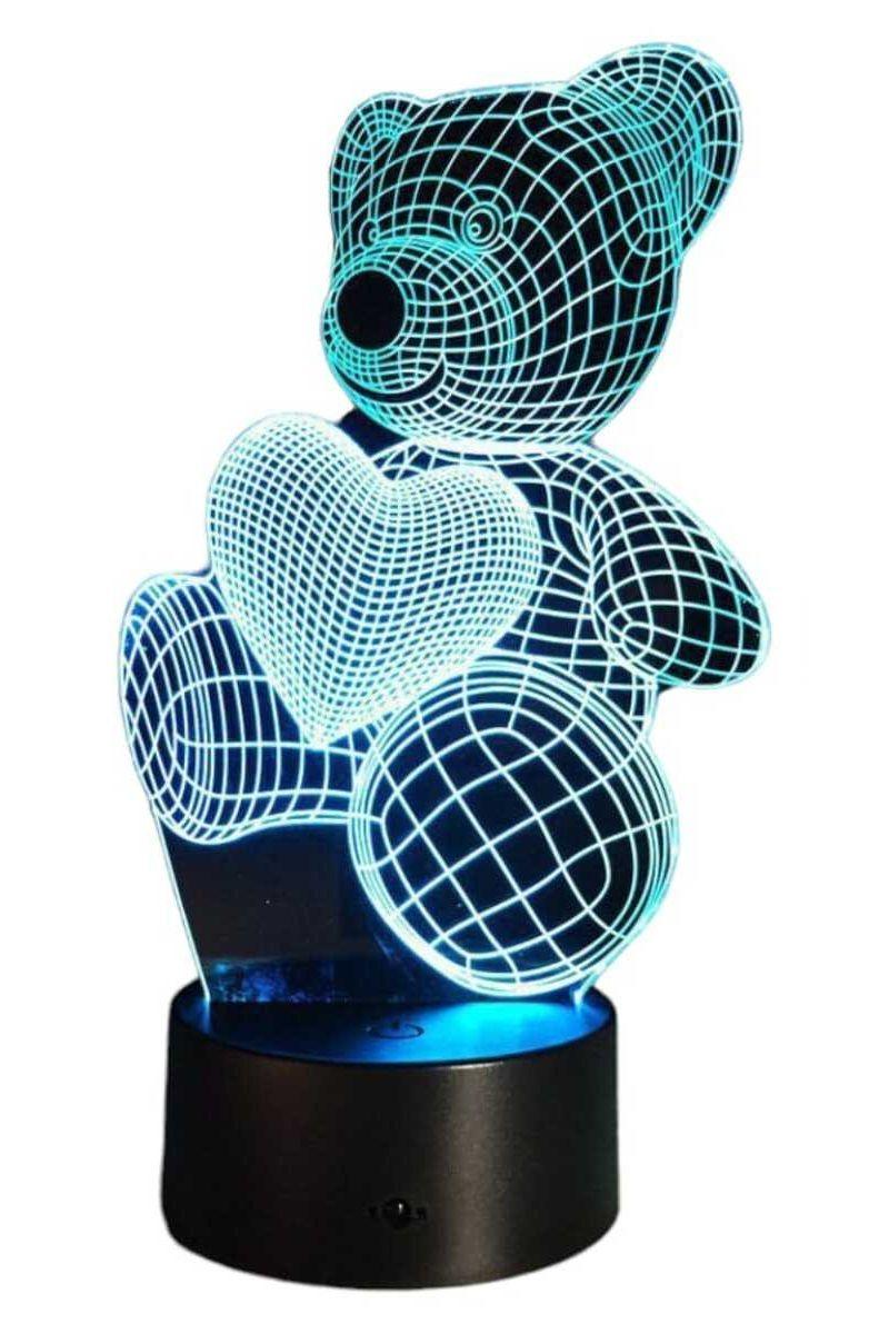 Lámpara Ilusión 3D Oso Corazón 7 Colores-2