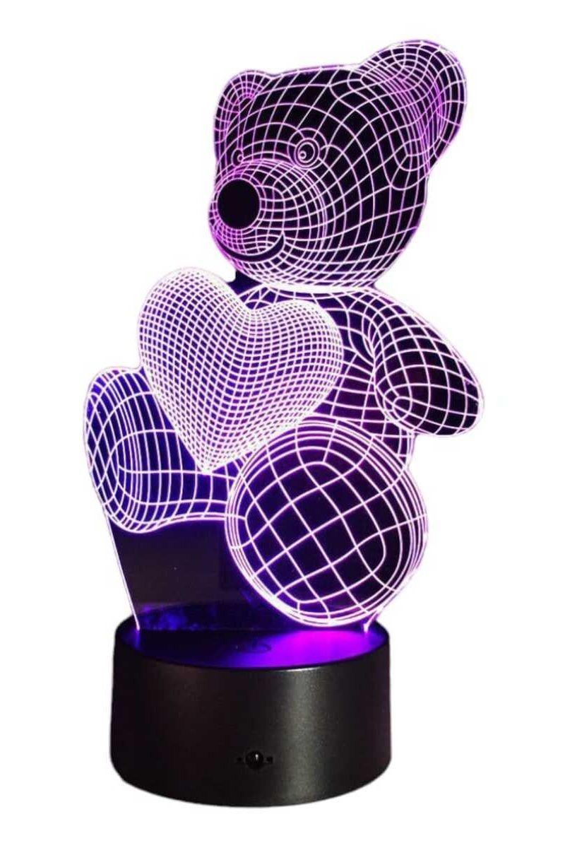 Lámpara Ilusión 3D Oso Corazón 7 Colores-3