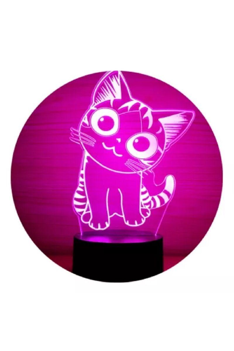 Lámpara Ilusión 3D Gatita Chi 7 Colores-3