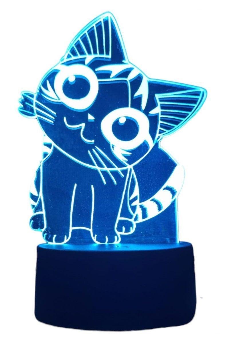 Lámpara Ilusión 3D Gatita Chi 7 Colores-3
