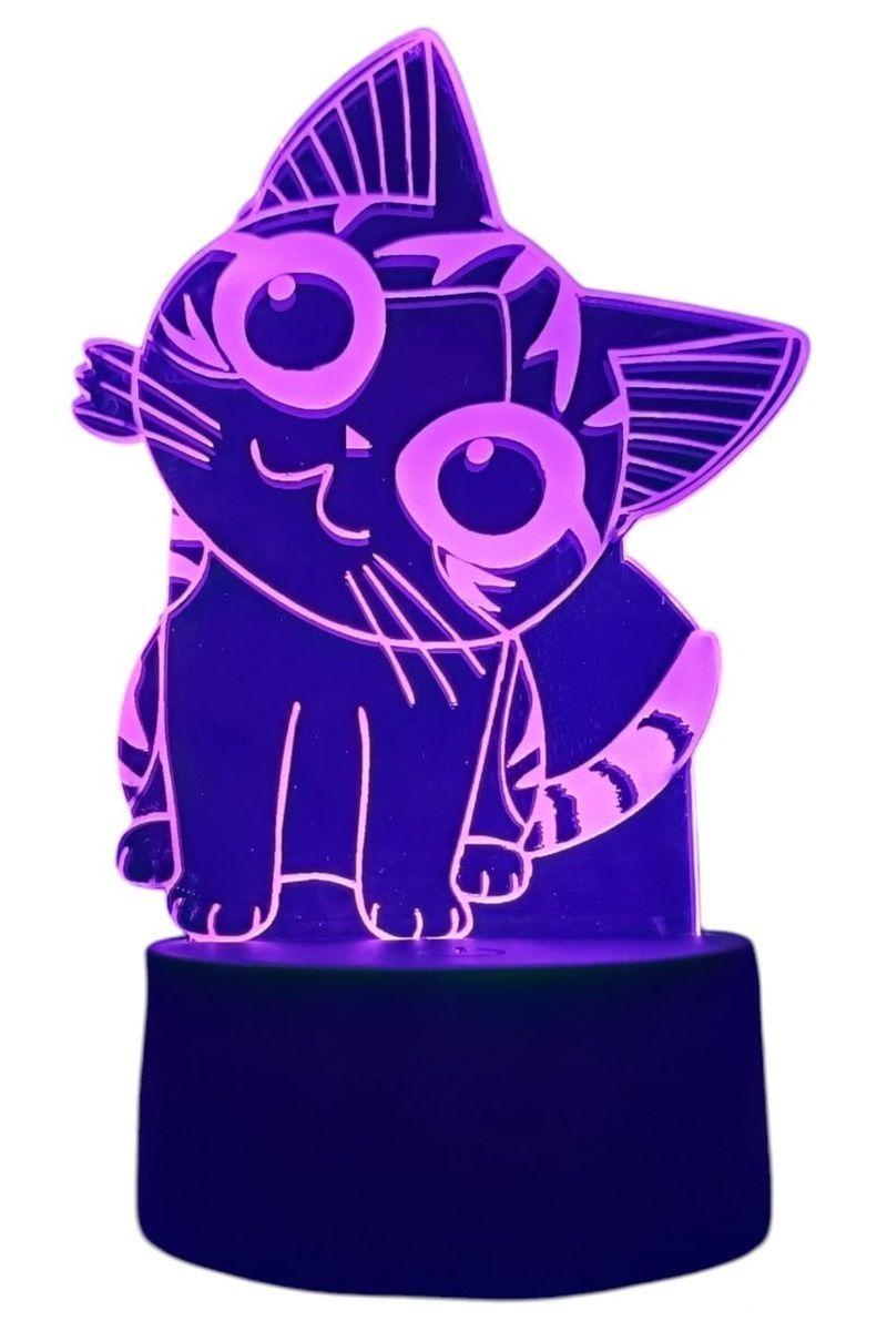 Lámpara Ilusión 3D Gatita Chi 7 Colores-4