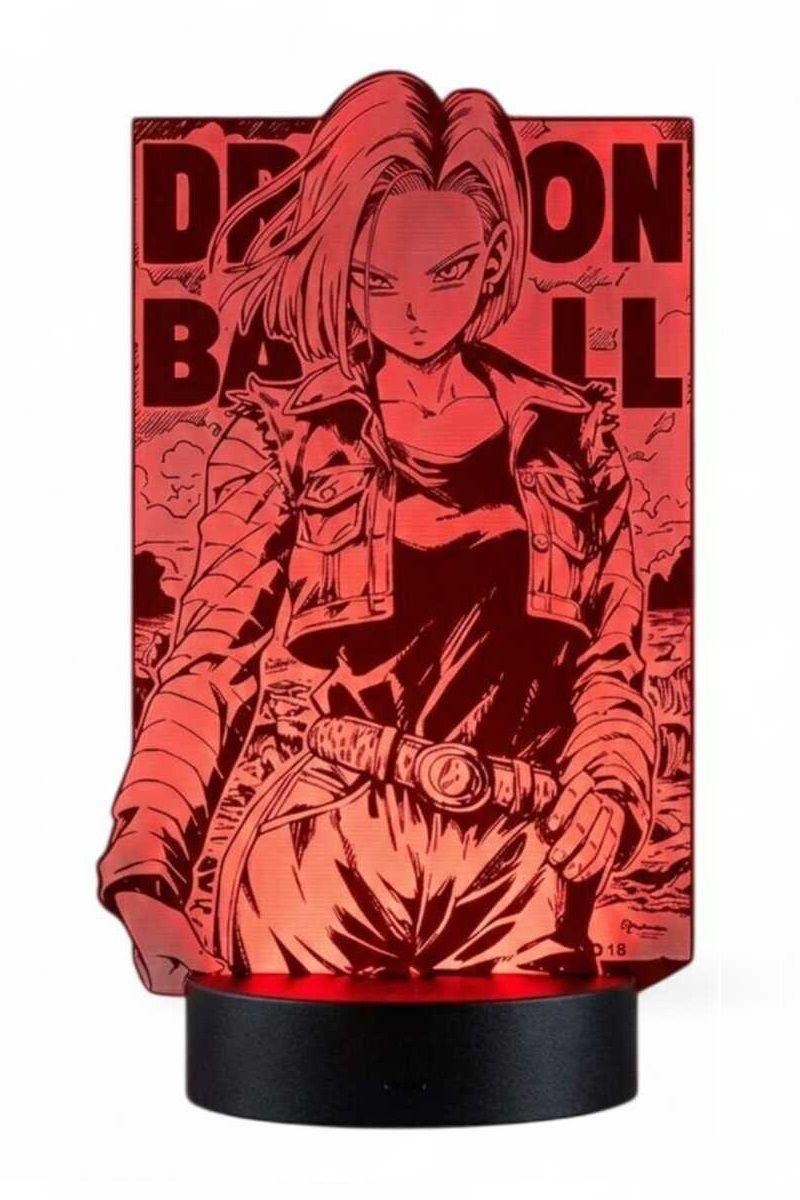 Lámpara Ilusión 3D Androide 18 Dragon Ball 7 Colores-2