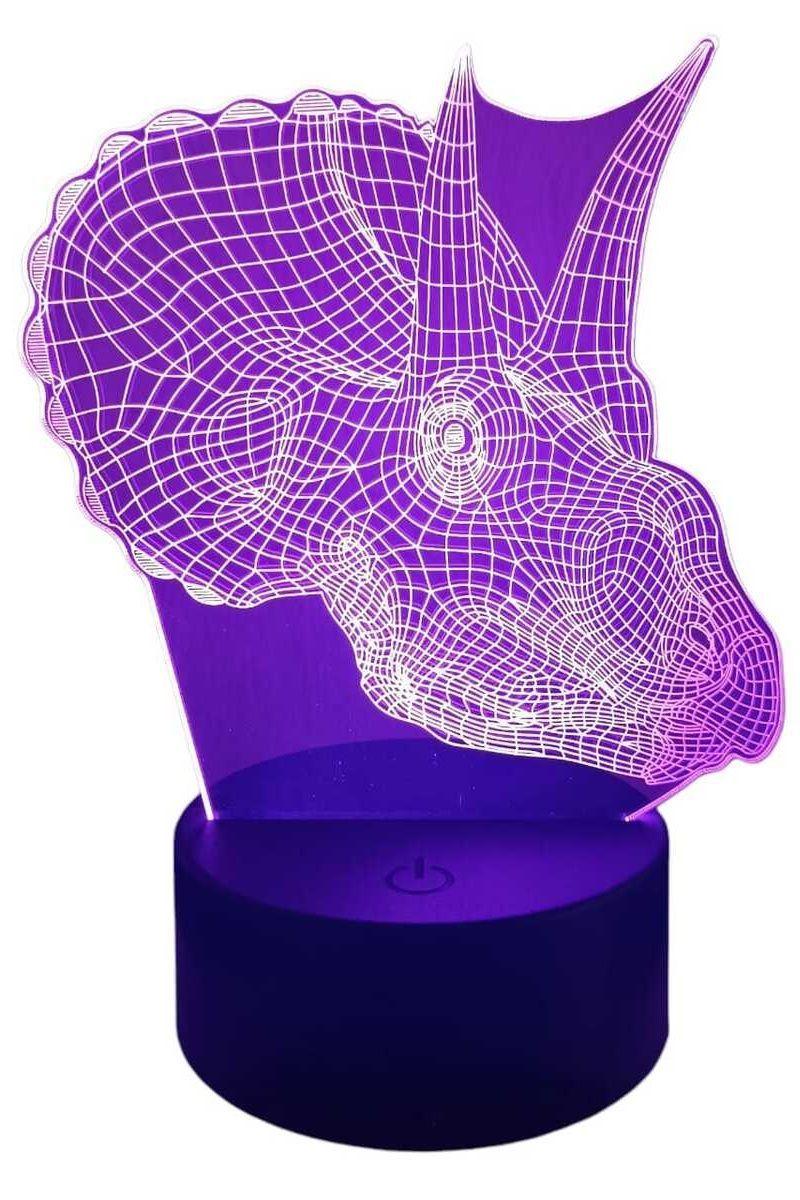 Lámpara Ilusión 3D Dino Triceratops 7 Colores-3