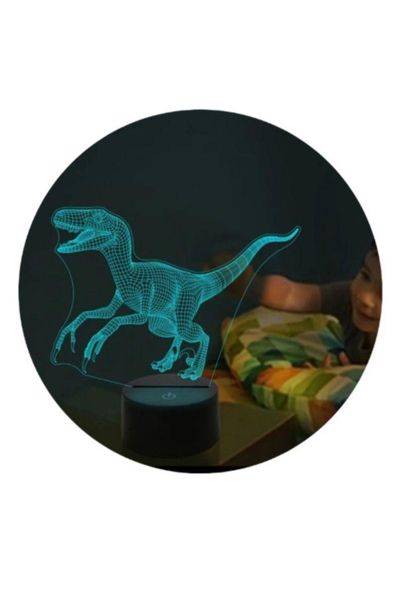 Lámpara Ilusión 3D Velociraptor Dino 7 Colores-2