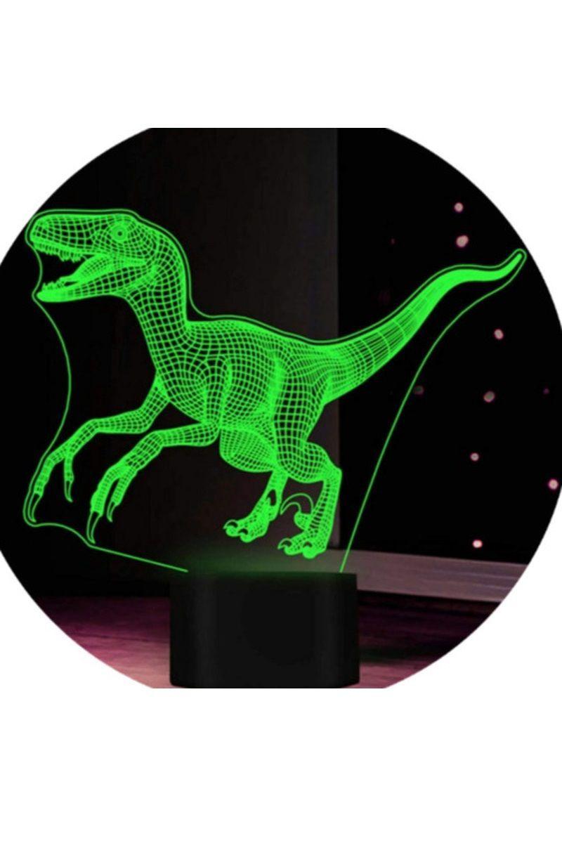 Lámpara Ilusión 3D Velociraptor Dino 7 Colores-3