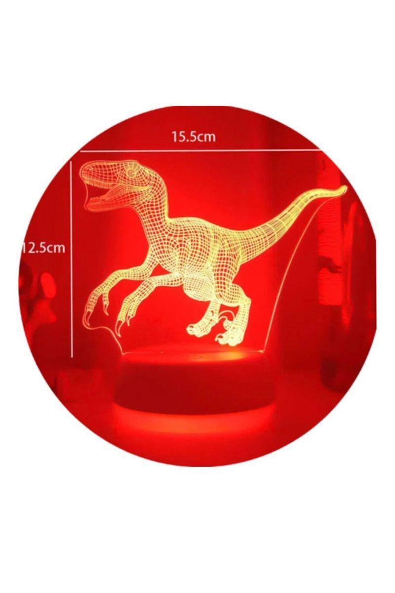 Lámpara Ilusión 3D Velociraptor Dino 7 Colores-4