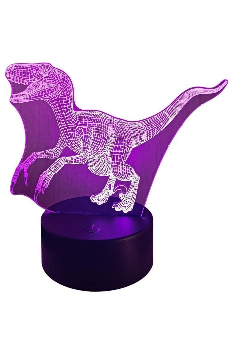 Lámpara Ilusión 3D Velociraptor Dino 7 Colores-2