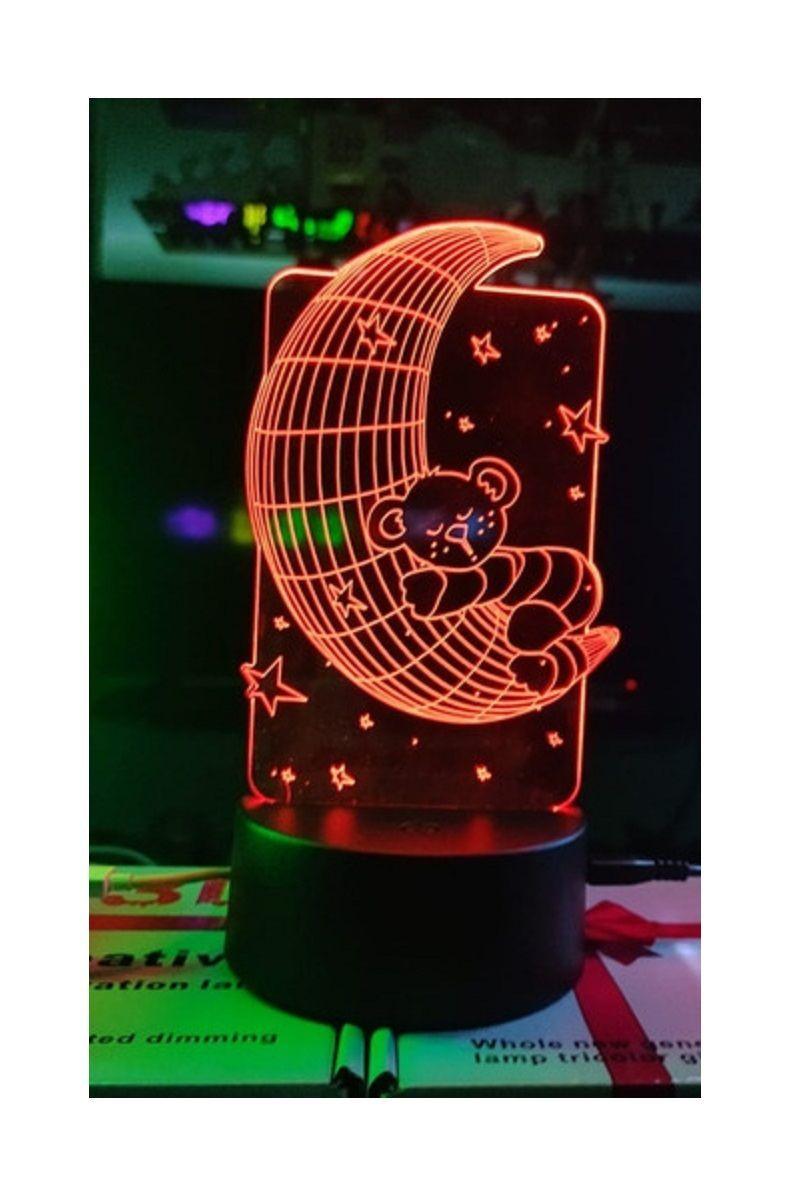Lámpara Ilusión 3D Oso En La Luna 7 Colores-2