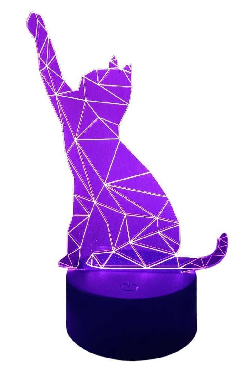 Lámpara Ilusión 3D Gato Pata Arriba 7 Colores-2