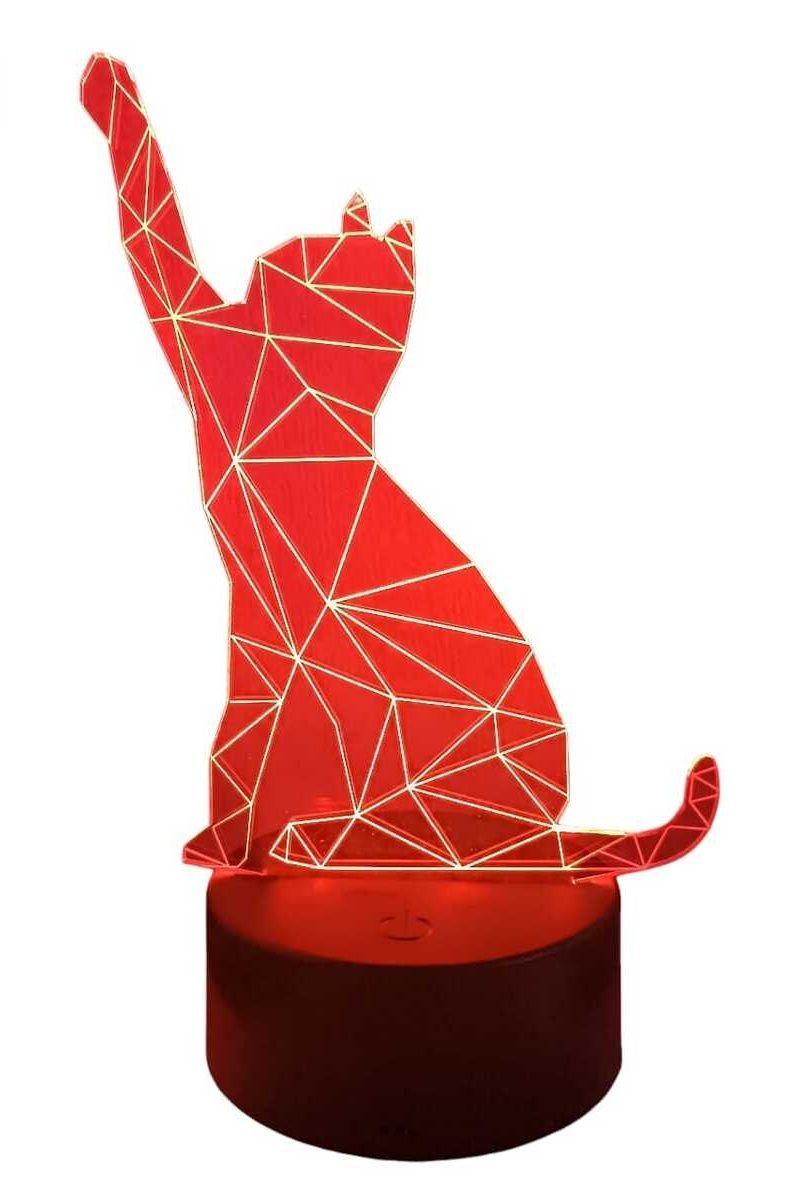 Lámpara Ilusión 3D Gato Pata Arriba 7 Colores-3