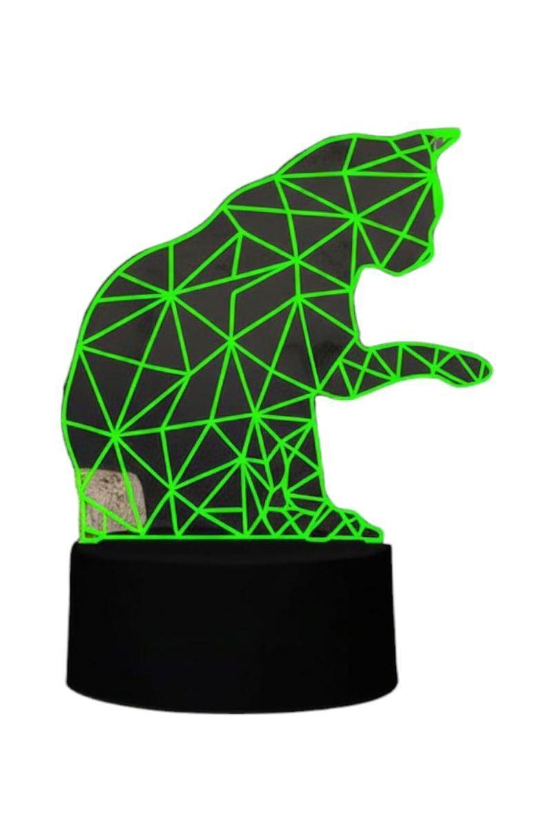 Lámpara Ilusión 3D Gatito Geométrico 7 Colores-2