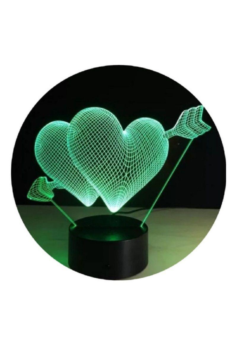 Lámpara Ilusión 3D Corazón Flechado 7 Colores-2