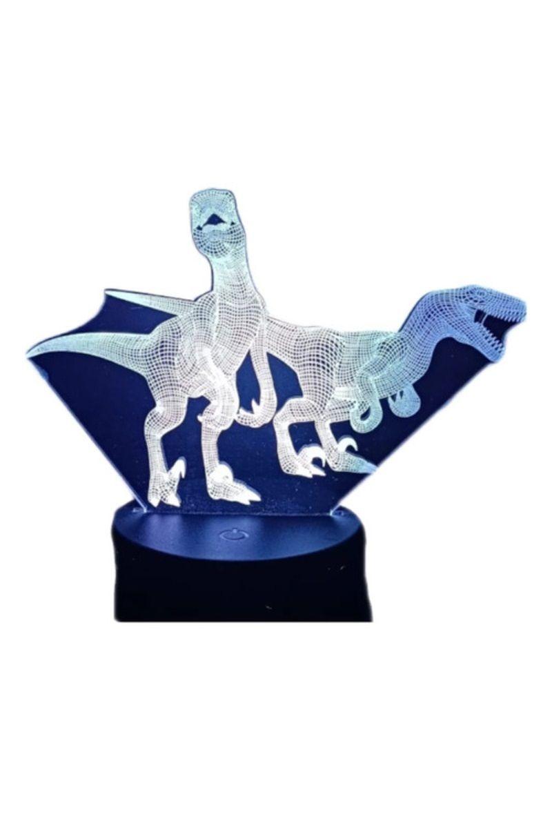 Lámpara Ilusión 3D Par de Dinosaurios 7 Colores-0