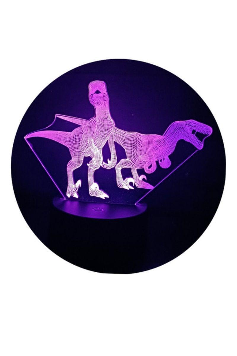 Lámpara Ilusión 3D Par de Dinosaurios 7 Colores-1