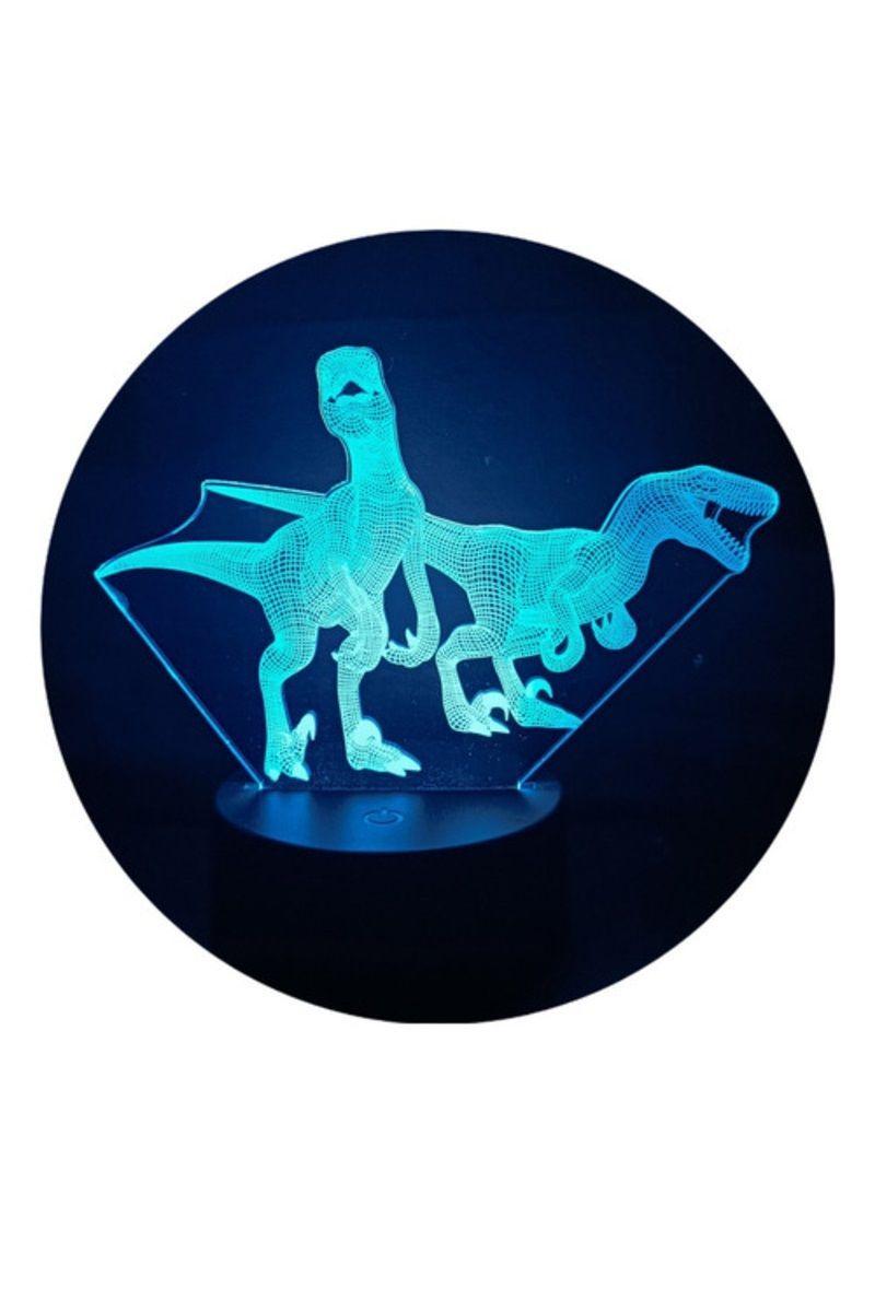 Lámpara Ilusión 3D Par de Dinosaurios 7 Colores-2