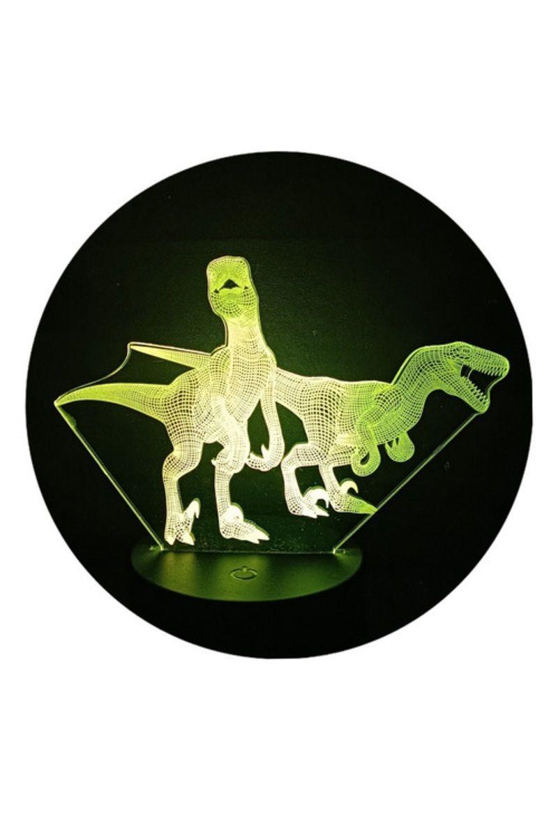 Lámpara Ilusión 3D Par de Dinosaurios 7 Colores-3