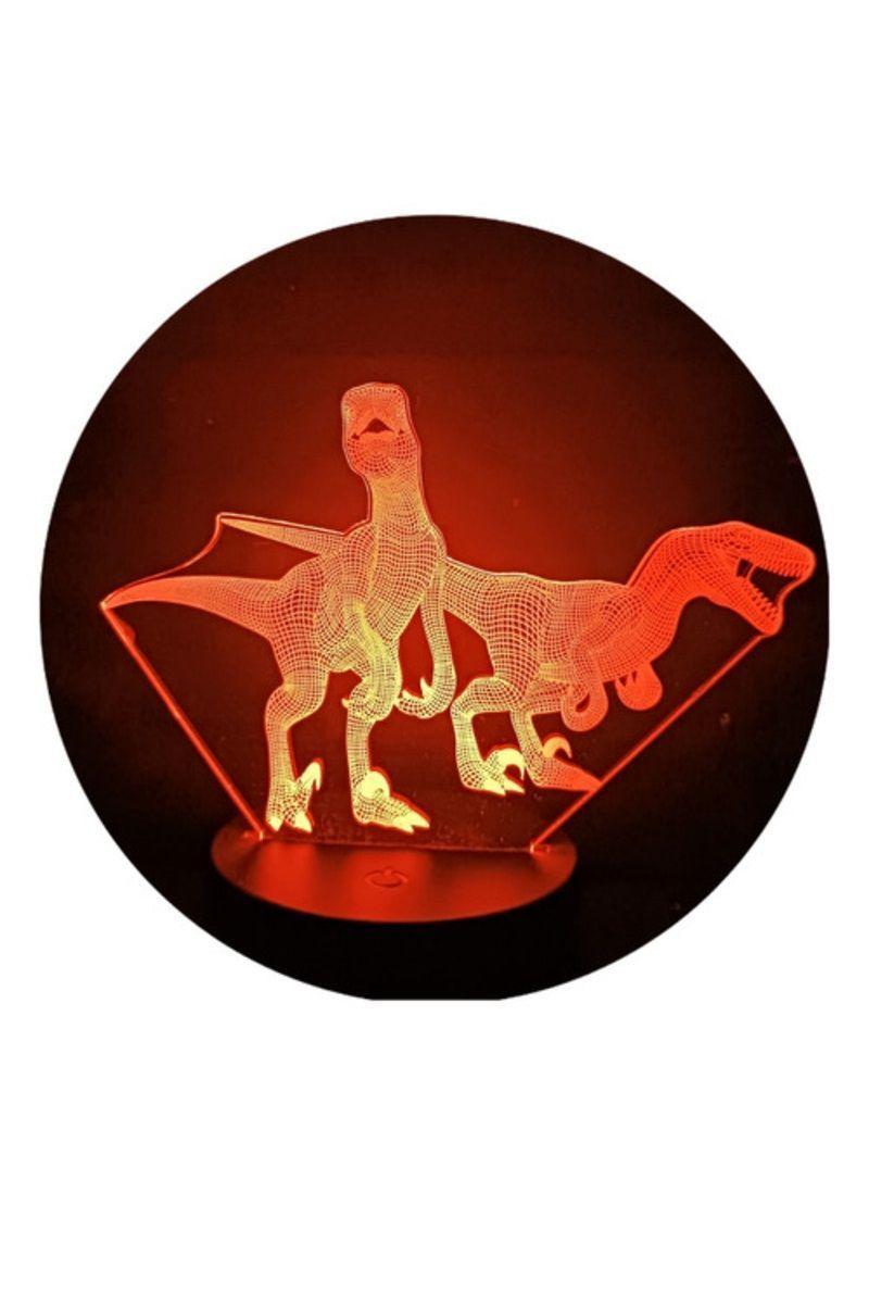 Lámpara Ilusión 3D Par de Dinosaurios 7 Colores-4
