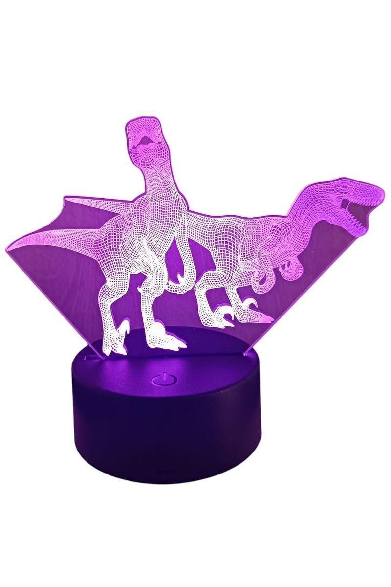 Lámpara Ilusión 3D Par de Dinosaurios 7 Colores-2