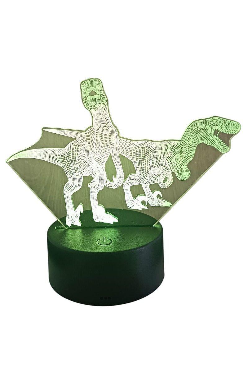 Lámpara Ilusión 3D Par de Dinosaurios 7 Colores-3