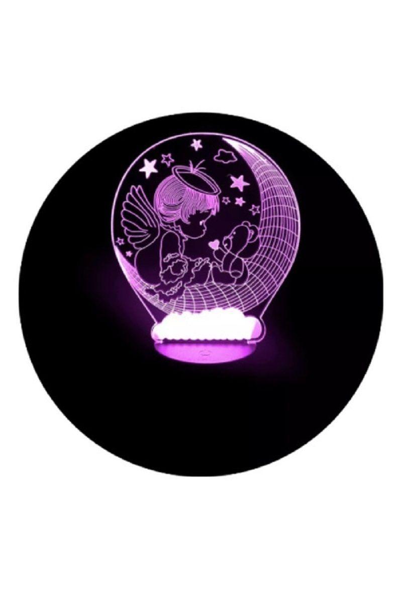 Lámpara Ilusión 3D Ángel en Nube 7 Colores-2
