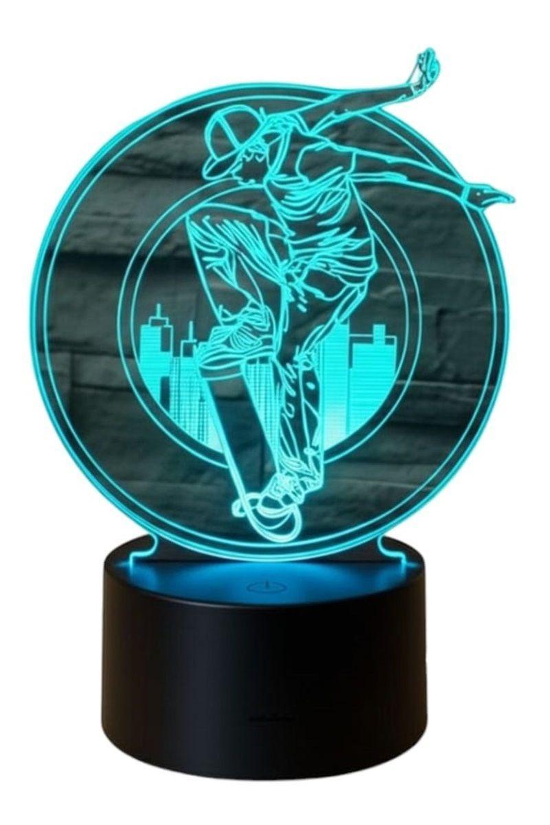 Lámpara Ilusión 3D Skate Ciudad 7 Colores-2