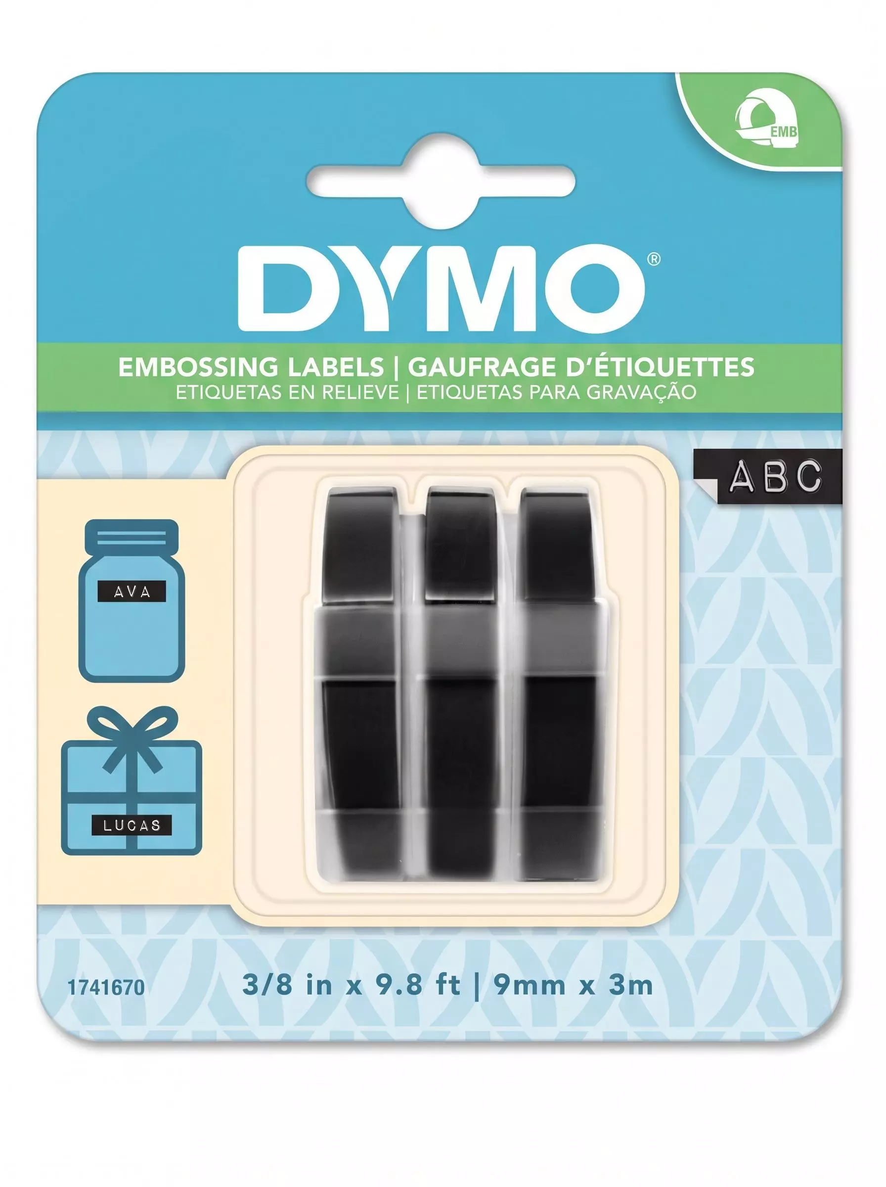 Pack 3 Unidades de Cinta Etiqueta Rotuladora Dymo Xpress 9 mm 3 m-1