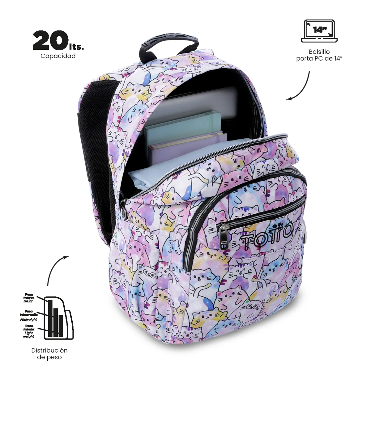 Mochila Escolar Totto Acuarela 20l Resistente, Práctica, Durable Y Ligera Morral-4