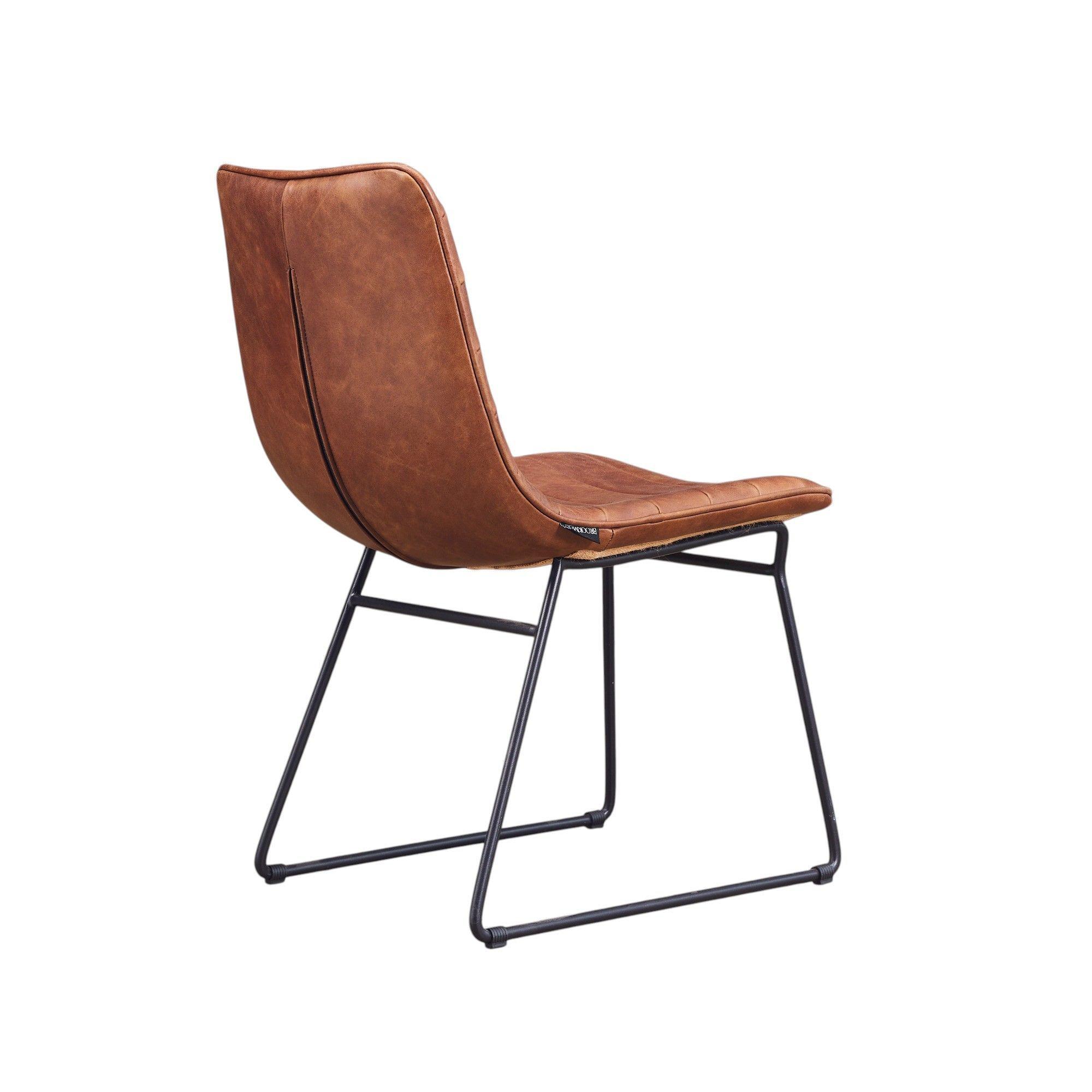 SILLA COMEDOR TORINO CUERO FULL GRAIN CAFE  CLARO ACERO SAND BLACK 45x63x80 CM-3