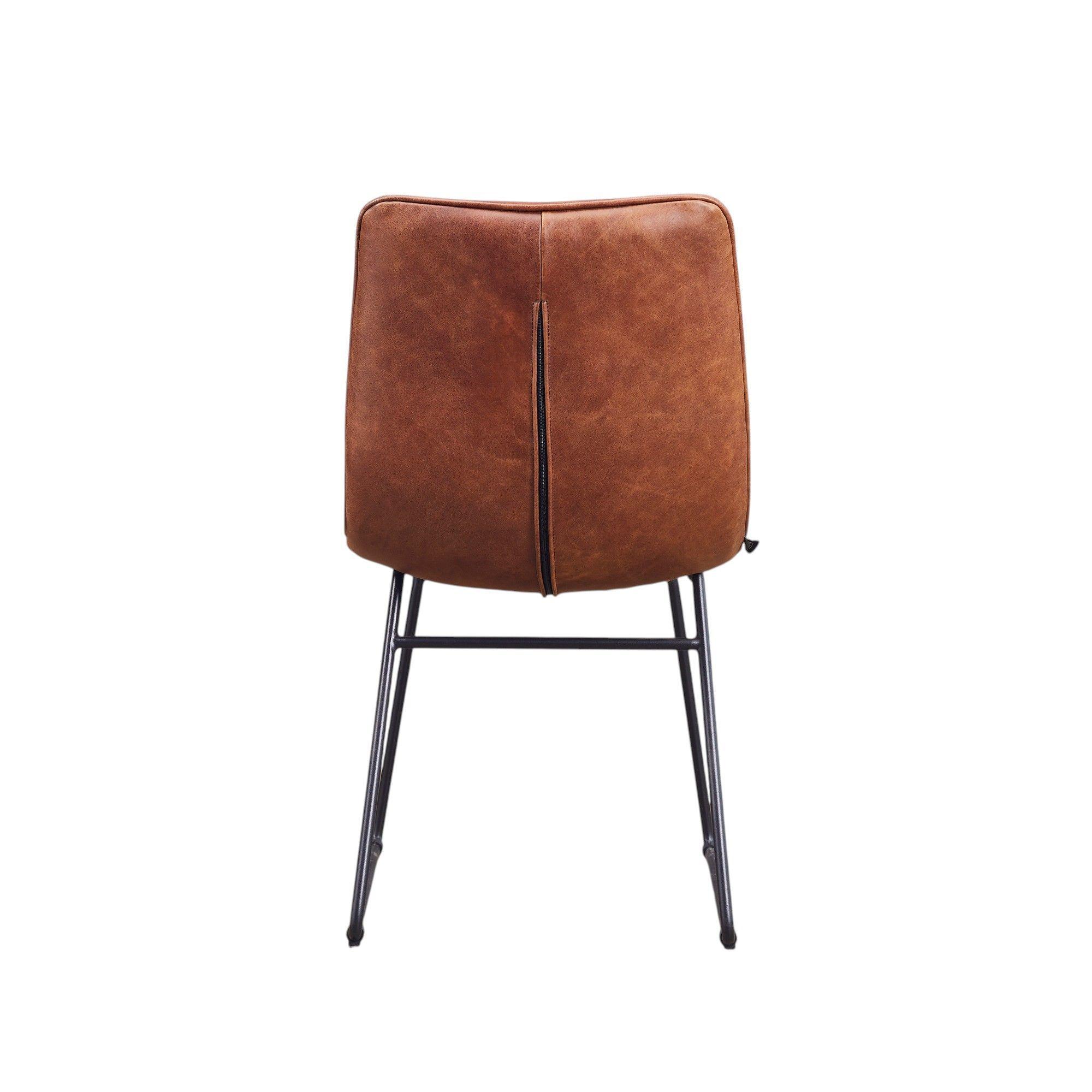 SILLA COMEDOR TORINO CUERO FULL GRAIN CAFE  CLARO ACERO SAND BLACK 45x63x80 CM-4