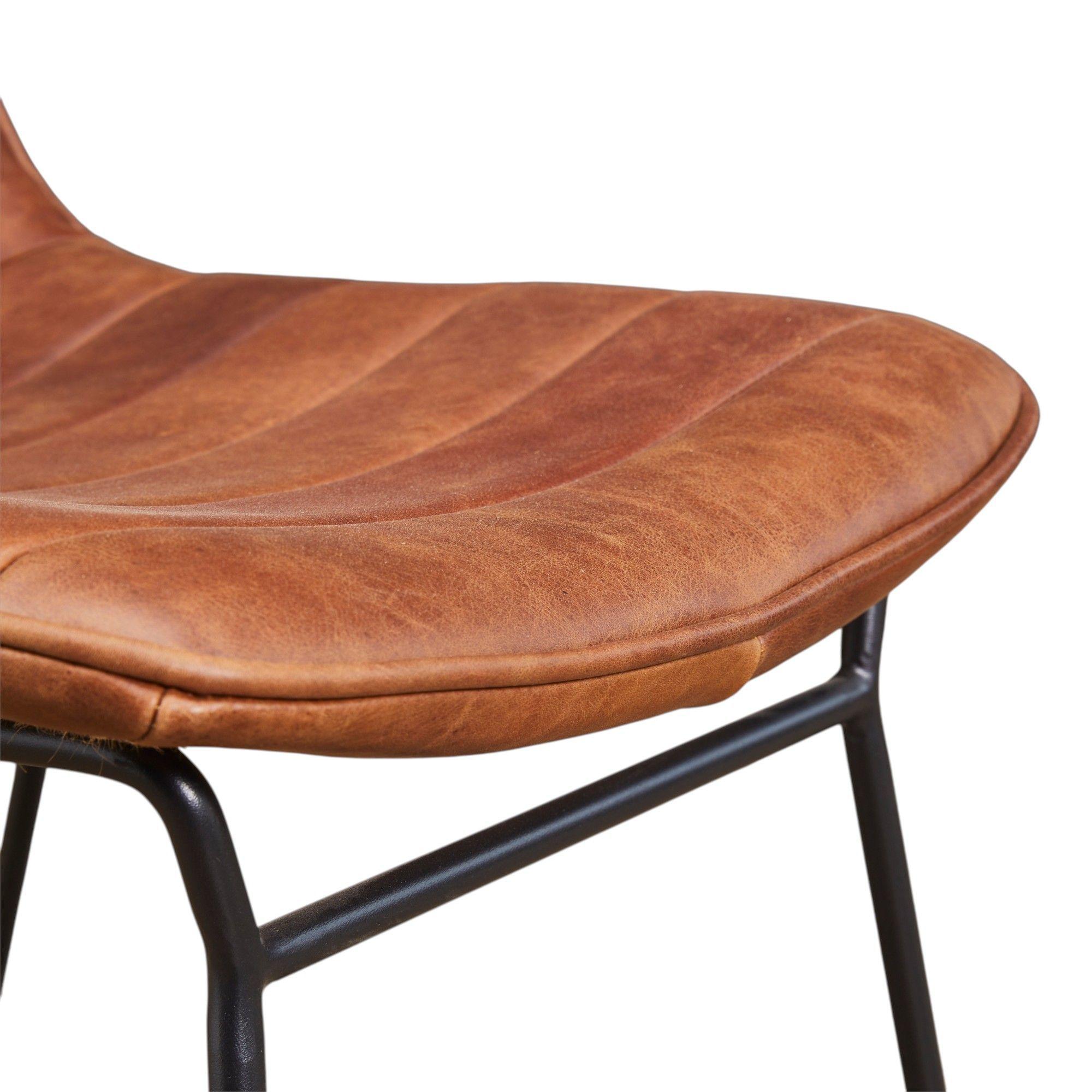 SILLA COMEDOR TORINO CUERO FULL GRAIN CAFE  CLARO ACERO SAND BLACK 45x63x80 CM-6