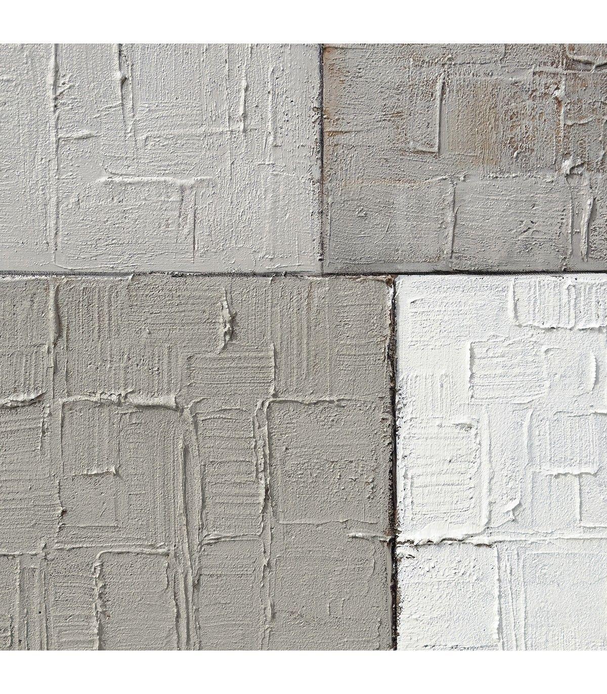 Cuadro Decorativo Los Cubos Canvas Pintado a Mano en Gris con Blanco Marco Natural 100x100 cm -3