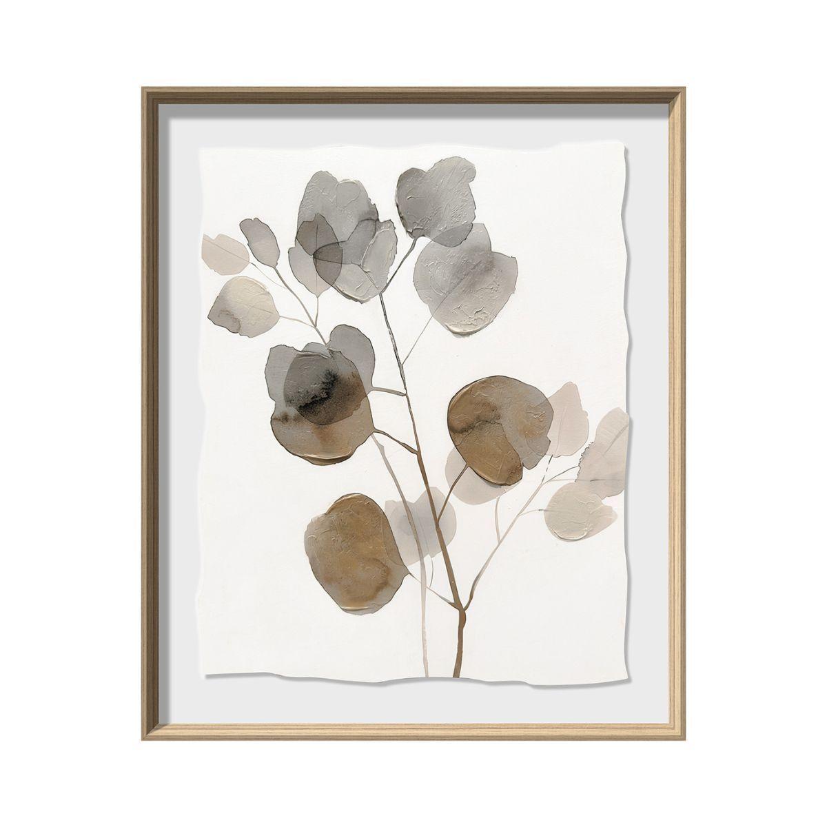 Cuadro Decorativo Las Hojas 1 Canvas HD Pintado a Mano Blanco/Café con Marco Natural 50x60 cm-0