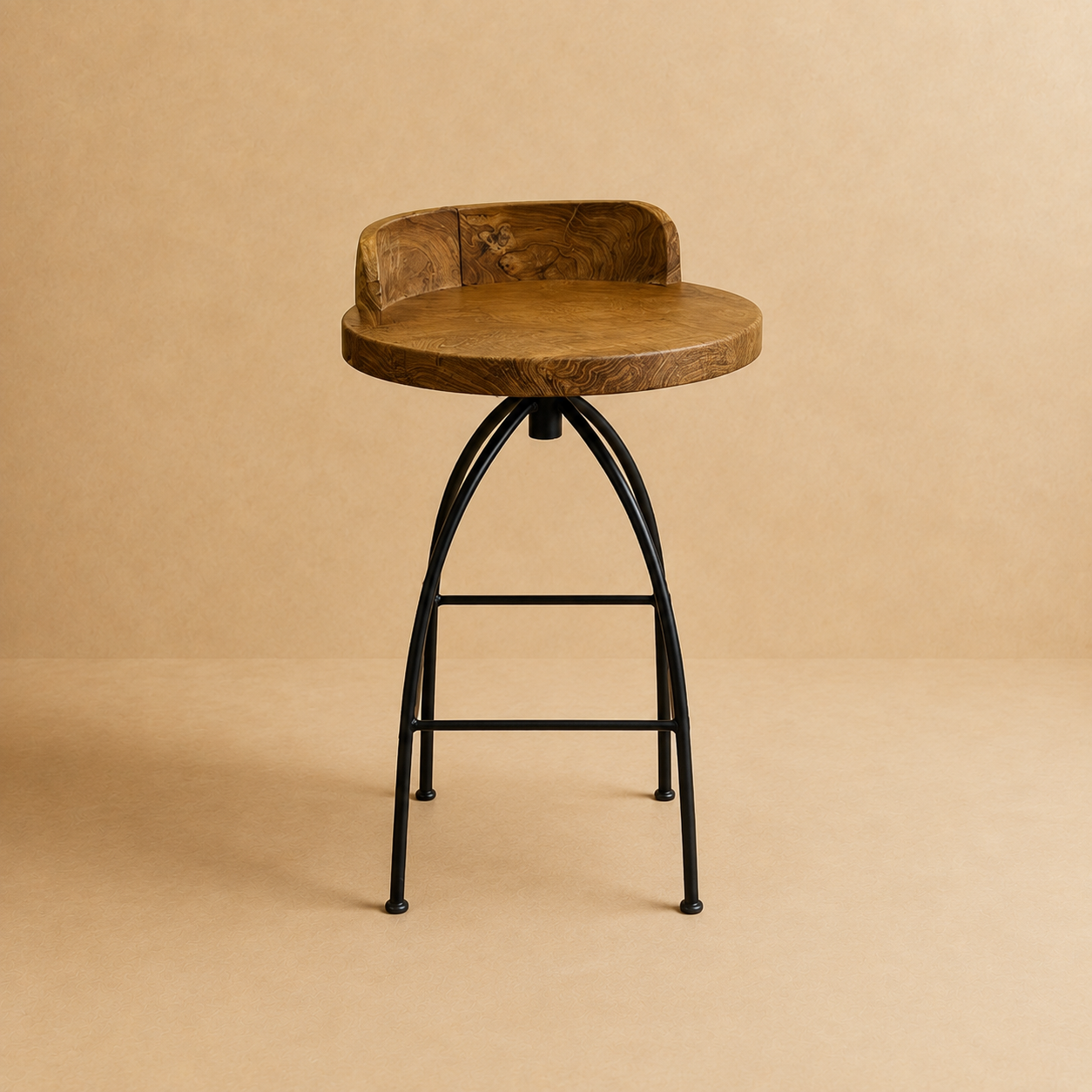 Silla Giratoria de Bar Davos 45x82 cm en Acero y Madera de Teca-0