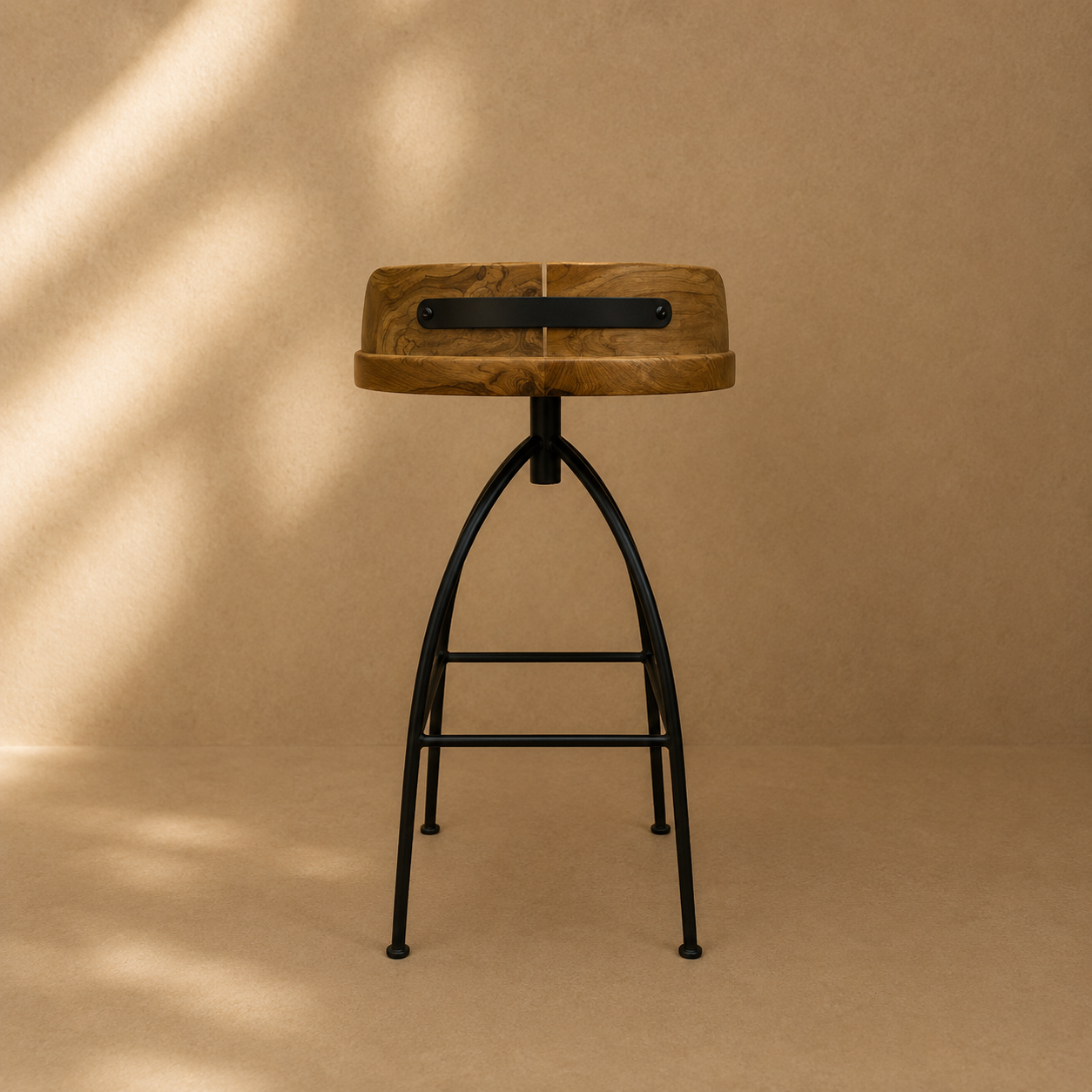 Silla Giratoria de Bar Davos 45x82 cm en Acero y Madera de Teca-2