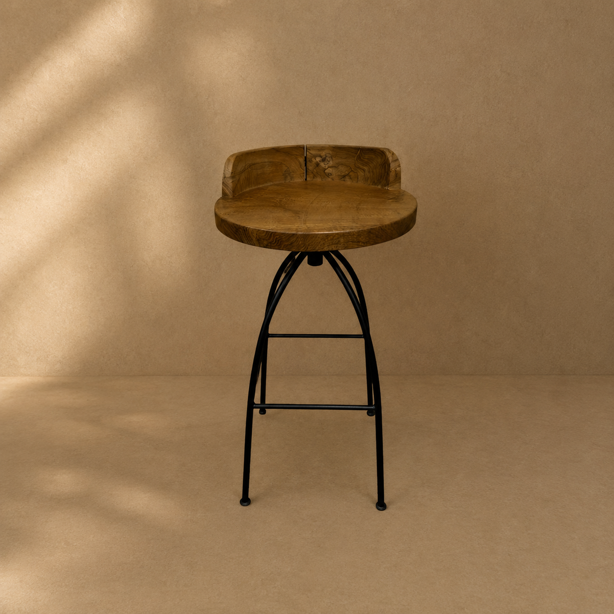 Silla Giratoria de Bar Davos 45x82 cm en Acero y Madera de Teca-3