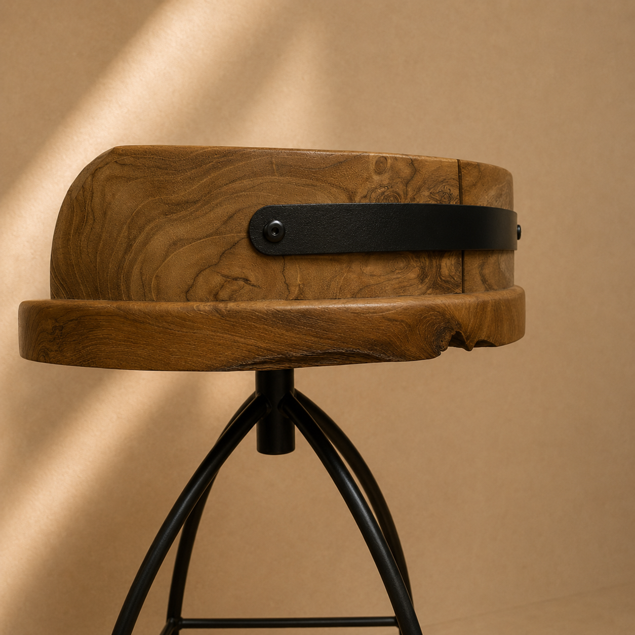 Silla Giratoria de Bar Davos 45x82 cm en Acero y Madera de Teca-4